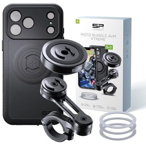 SP CONNECT Moto Bundle II AVM Xtreme | SPC+ | Hållare kompatibel med iPhone 17 Pro Max | Mobiltelefonhållare för motorcykel | Mobiltelefonhållare Smartphone | Tillbehör vibrationsdämpad för moped