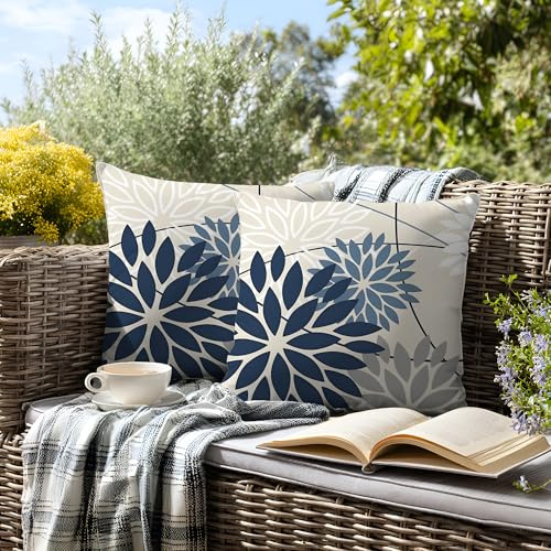 Gnoxaris Outdoor Kissenbezug Wasserfest Outdoor Kissen Wetterfest Dekorative Gartenkissen 45x45 cm Abstrakte Blumenmuster Wasserdicht Kissenbezüge 2er Set für Garten Sofa Wohnzimmer Bett