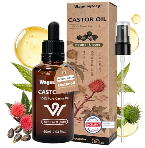 60 ml Huile de Ricin Bio Pressée à Froid, Huile de Ricin Bio des Cheveux, Huiles Capillaire Nourrissante Multi-Usage, Soin pour Cheveux, Cils, Ongles, Peau