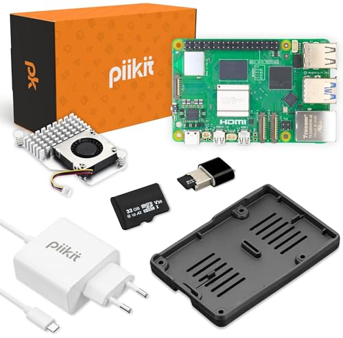 PiiKit Starter Kit per Raspberry Pi 5 8 GB - Server Edition | Scheda MicroSD 32 GB | Alimentatore 27 W | Active Cooler | Bumper in Silicone