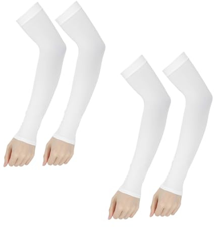 Ouligay 2 Pairs Arm Sleeves for Men Women UPF 50 UV Sun Protection Arm Sleeves Cooling Sport Compression Tattoo Cover Up Sleeve(white)