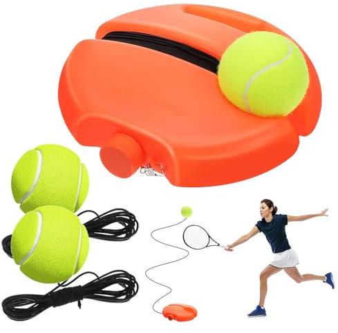 SHINEOFI Tennis Trainer Rebounder, Tennis Training Baseboard with 3 Balls | Portable tennisrebounder set for solo practice. Self study training baseboard for indoor, outdoor, garden & driveway, Orange.