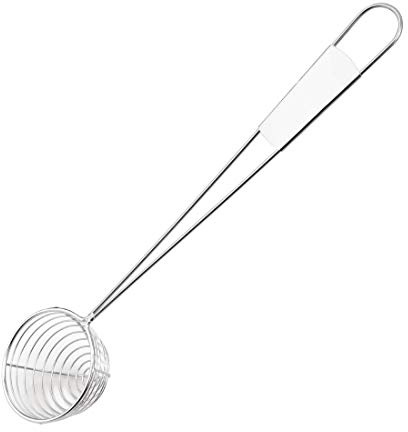 Vogue Pea Ladle 63.5mm Cooking Utensil Straining Spoon Restaurant | Perforated bowl strains out unwanted liquids, while the long hooked handle hangs easily for space-saving commercial storage.