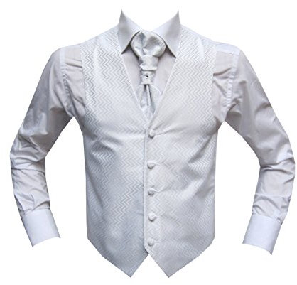 MMUGA Hochzeitsweste Set mit Plastron Weiß 54
