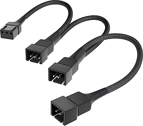 KabelDirekt – 3-Pin-Lüfter-Verteiler – 20cm – Buchse auf 3× 3-Pin | Splitterkabel für Lüfter, 3-polig auf 3-polig und 2 x 2-polig, 20-20-20 cm