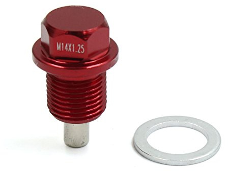 sourcing map Magnetische Ölablassschraube M14X1,25 1x Aluminiumlegierung | Rot, Für Motorölwanne, Inklusive Dichtring, Sammelt Metallspäne, Reduziert Motorverschleiß, Wiederverwendbar