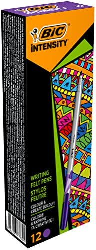 BIC Intensity, Pennarelli Viola, Punta Media in Feltro (0,8mm), Ottimi per Appunti e Scrittura Creativa, 12 unita
