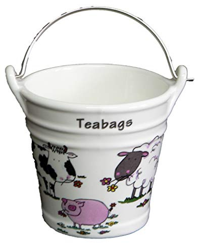 Farmyard Design Bucket Teabag Tidy, Porcelain Bucket Teabag Tidy (Large)