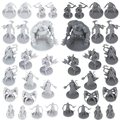 38 Miniatures Fantasy Tabletop RPG Figures For Dungeons and Dragons, Pathfinder Roleplaying Games. 28MM Scaled Miniatures, 10 Unique Designs, Bulk Unpainted, Great for D&D/DND