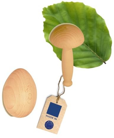 HOFMEISTER® Set aus Stopf-Pilz 12 cm und Stopf-Ei 6 cm, zum Stopfen von Löchern in der Kleidung, schützt die Finger vor der Nähnadel, 100% Naturprodukt aus EU Buchen-Holz