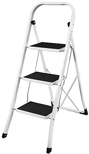 3 Stufen Klappstufen Trittleiter Klappbar Leichte Stehleiter Anti-Rutsch-Schritte für die Reinigung der Küche im Home Office Dekorieren Lackieren 150 kg max Belastung