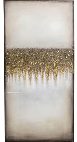 Kare Design Acrylbild Abstract Fields, Gold, Handgemalte Details, Gemälde, Leinwandbild, Wandbild, Kunstwerk für Wohnzimmer, Esszimmer, Schlafzimmer, Canvas, Acrylfarbe, Massivholz, 200x100 cm (L/B)