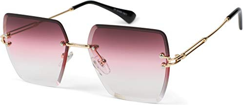 styleBREAKER Occhiali da sole da donna senza montatura con lenti rettangolari colorate, montatura in metallo, taglio a diamante 09020124, colore:Montatura oro/vetro Gradiente rosa