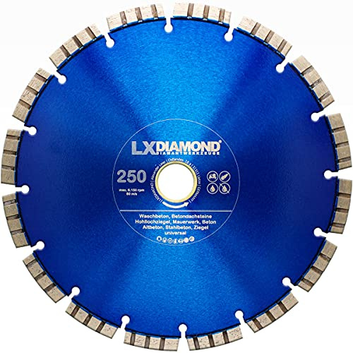 LXDIAMOND Diamant-Trennscheibe 250mm x 25,4mm Diamantscheibe - für Stein Beton Stahlbeton passend für Steinsägen Schneidetische Brückensägen - Betonscheibe 250 mm in Premium Qualität
