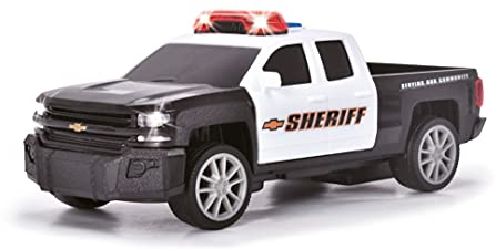 Dickie Toys – Chevy Silverado Police – Polizei-Pickup als Spielzeugauto, mit Freilauf, Licht- und Soundeffekten, für Kinder ab 3 Jahren