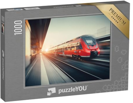 puzzleYOU: Puzzle 1000 Teile „Zug bei der Bahnhofsdurchfahrt“ – aus der Puzzle-Kollektion Eisenbahn, Lokomotive