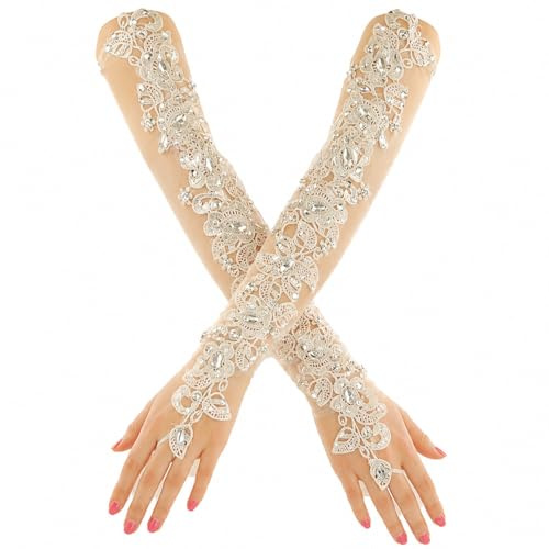 GIVBRO Guanti Lunghi in pizzo con foglie di guanti da sposa, da ballo, da sera, per feste, per banchetti da donna