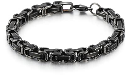 Daesar Bettelarmband 20CM Edelstahl, 6MM Königsarmband mit Karabinerverschluss Charm Armband Schwarz Partnerarmband für Männer Jugend