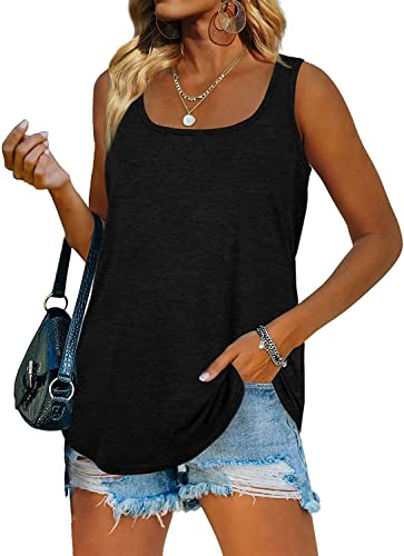 Famulily Basic Tank Top Damen Sommer Elegant Tshirt äRmellos Locker Schwarz M