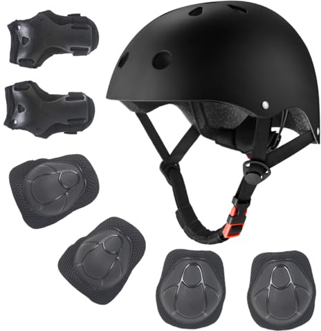 Kids Bike Helmet for Ages 2-14, Adjustable Safety Toddler Helmet with Protective Gear Set, Skateboard Scooter Helmets with Knee Elbow Pads Wrist Guards (Black, Small (for Ages 2-8))