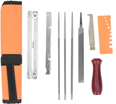 10-teiliges Kettensägenschärfer-Feilen-Kit Kettensägenketten Zubehör Kettensägenzähne Feile Kettensägenschärfer-Set Tasche Feilen-Set Kettensägen-Feilen-Werkzeug-Kit für Gartenwerkstatt-Bastelprojekte