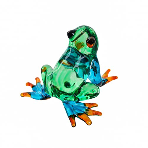 DANUSORNGEANG Hand Blown Art Glass, Rainforest Frog Miniature Animals Collection, Dollhouse Miniatures, Decorations, Souvenirs, Art Glass Blown Animals. (Multicolor Frog)