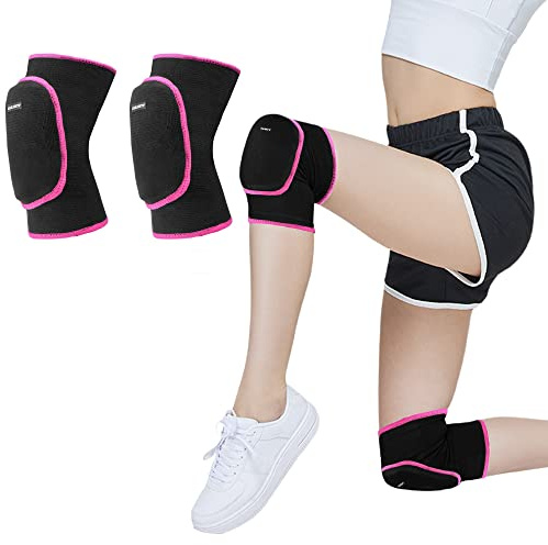EULANT Ginocchiera Pallavolo Bambina,Ginocchiere Danza Ragazza,Morbido Protezione del Ginocchio per Running Calcio Basket Bici Scooter Ginnastica Ritmica,Nero/Fucsia M