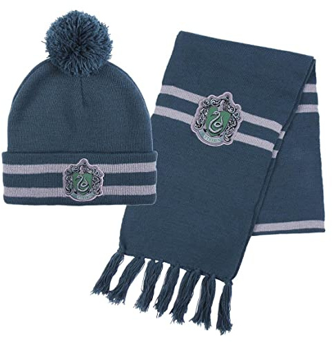 Harry Potter Cappello e Sciarpa, Set Invernale per Bambini e Ragazzi, Cappello e Sciarpa di Hogwarts, Serpeverde Set Invernale, Accessori Invernali - Verde
