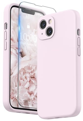 SURPHY Hülle Kompatibel mit iPhone 13 Hülle Silikon mit Displayschutzfolie, Handyhülle iPhone 13 Case Silikon Kameraschutz, iPhone 13 Hülle Schutzhülle Schutzschale 6,1 Zoll 2021, Kalkrosa
