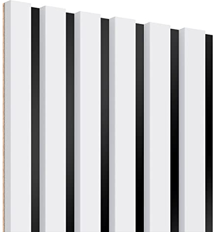 KLEMP Wandpaneele – Lamellenleisten aus MDF auf HDF Platte 30x275 cm, Wandverkleidung zur Montage mit Kleber oder Klebeband auf schwarzem Untergrund 3er-set Weiß Matt