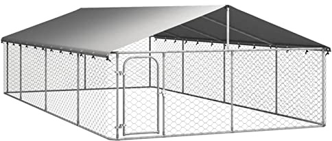 Yolola Outdoor-Hühnerstall, Freilaufgehege Stahl mit Dach, Freigehege Hühner 600x300x150 cm, Silbern, Für Hühnern, Hennen, Enten und Andere Kleintiere
