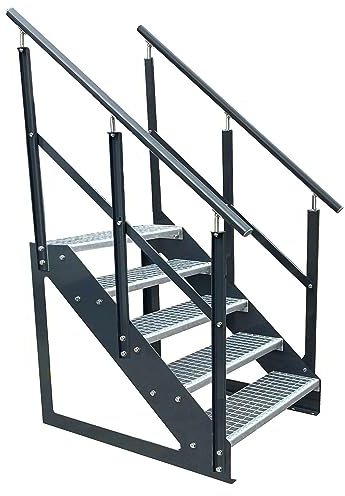 Caillebotis acier Escalier à limon 5 Marches Autoportant Entièrement galvanisé et Anthracite Côtés revêtus de poudre avec garde-corps des deux côtés - Dimensions (L x l x H) 101cm x 60cm x 95cm