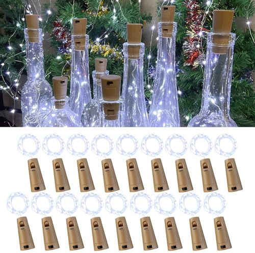 LEECOCO Led flaschenlicht,18 Stück 2m 20led Flaschenlichterkette korken， Fee lichterkette flaschenkorken für Weihnachten,Party, Hochzeit (18 Stück Kaltweiß)