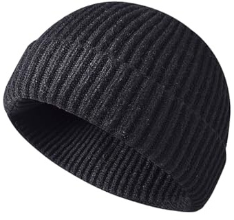 Irzaki Fisherman Beanie for Men Knit Trawler Beanie Short Cuffed Watch Cap for Men Black