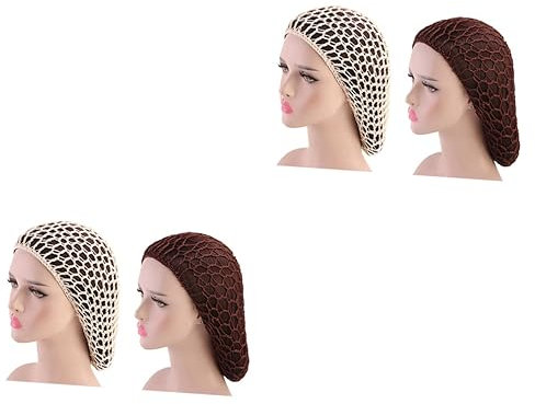 Beavorty 4stücke Handgefertigte Haarnetze Langschlafmütze Zur Atmungsaktive Schützende Mütze Beige Und Kaffee Für Lockiges Haar Und Angenehmen Schlaf