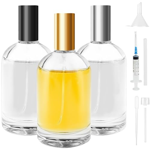 Bohoray 3Pcs Flacon Parfum Vide 100ml, Flacons Vaporisateurs en Verre Kit avec Entonnoirs, Seringues, Pipette - Idéal pour Huiles Essentielles, Parfums & Cosmétiques DIY