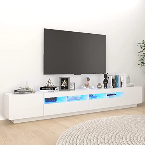 SECOLI tv Schrank led 260cm TV Lowboard mit LED TV Board Fernsehschrank TV-Schrank TV-Kommode tv Bank tv Möbel Sideboard für Wohnzimmer Schlafzimmer Möbel-Weiß-260x35x40 cm