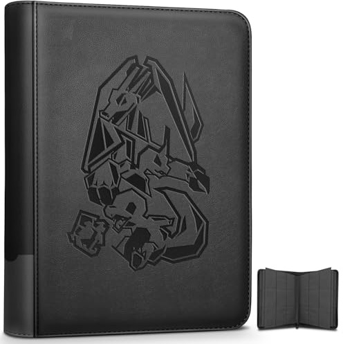Douper Sammelalbum für Pokemon Karten, 9 Taschen für 360 Karten, Schwarz | Sammelkarten Album mit 20 Seiten, Reißverschluss Binder Sammelmappe Ordner Heft für Sammler und Kinder