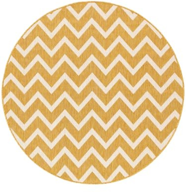RugVista Capri In & Outdoor-Teppich, Rund, Ø 150 cm, Gelb | Moderne, Mittlerer Stapel, Nur Handwäsche, Oeko-Tex 100, UV-beständig, Küche, Diele, Patio