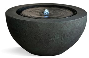 XBrand 9.65 H Round Sphere Water Fountain Indoor/Outdoor with LED Light, Polyresin Bubbler Feature for Patio, Yard, Home Décor - Dark Green, Tranquil Serene Garden Accent