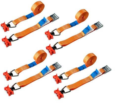LOADCARE 4 x Klemmschlossgurt/Zurrgurt mit Fittingen für Airlineschiene orange 3 Meter x 25mm 175 daN Endbeschlag
