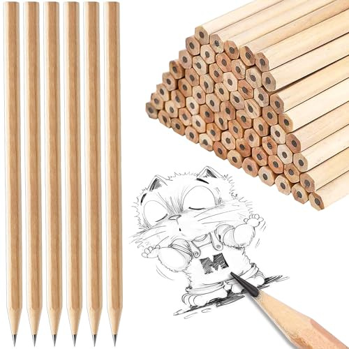 Rdlobu 60 Stück Bleistifte Set, Holz Bleistift HB | Bleistifte Holz Natur für Kinder, Schüler, Lehrer, Büro, Schulmaterial, Zeichnen, Schreiben