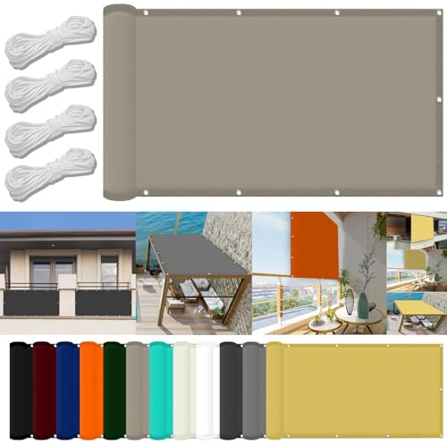 Markisenstoff 2.8 x 5 m Windschutz Rechteck Balkon Sichtschutz Uv-Schutz-Polyestergewebe mit Seil Ideal für Schwimmbäder Partys Und Outdoor-Aktivitäten, Khaki