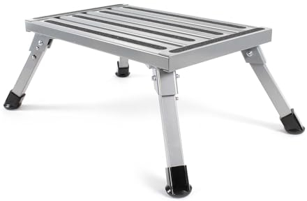 Wiltec Tritthocker klappbar Trittleiter mit 1 Stufe aus Aluminium Camping Klapptritt bis 220 kg mit Rutschfester Oberfläche Hocker faltbar Leiter