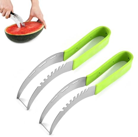 2PCS Watermelon Slicer Cutter,Clip per anguria in acciaio inossidabile,Coltello per Anguria,Affettatrice Anguria,Coltello da Anguria in Acciaio Inox,Affettatrice di frutta per Cantalupo (Verde)
