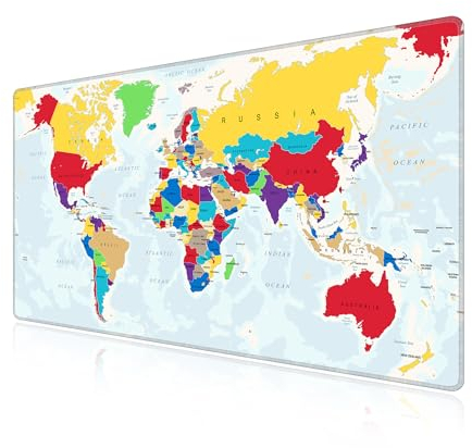 LL-COEUR Weltkarte Große Mousepad mit Vernähte Kanten 700x400x3mm Erweitertes Mauspad Tastaturunterlage Large Tischunterlage mit rutschfeste Gummibasis XXL