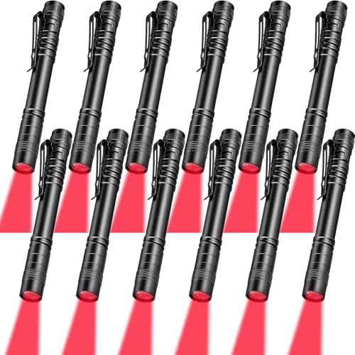 Tuanse 12 Pcs Red Light Flashlight LED Single Mode Torch for Night | Portable Compact Pen, Light Bright Torch, Clip Design, Night Astronomy, Aviation Observation, Safe Beach