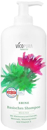 VICOPURA SHINE Shampoo, basisches Haarshampoo für trockenes Haar, 500ml | Sehr mildes und silikonfreies Shampoo für trockenes, stumpfes Haar und trockene Kopfhaut, für Glanz und Kämmbarkeit