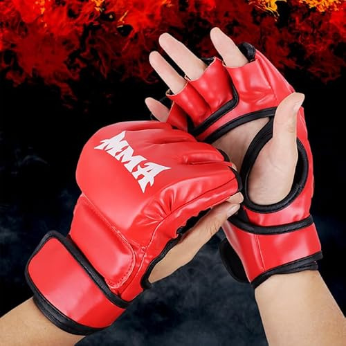 yorraka Profi MMA Handschuhe Erwachsene - Hochwertige Boxhandschuhe mit schockabsorbierender Polsterung - Weich Gepolsterte Leder Trainingshandschuhe mit Porosität (Rot)