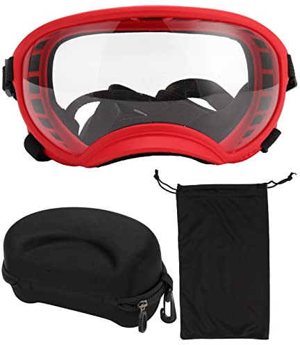 PerGar Hundebrille, Winddichte, UV-beständige Hundebrille, Verstellbare Riemen-Hundesonnenbrille, Hundebrille für Große Hunde (Roter Rahmen)